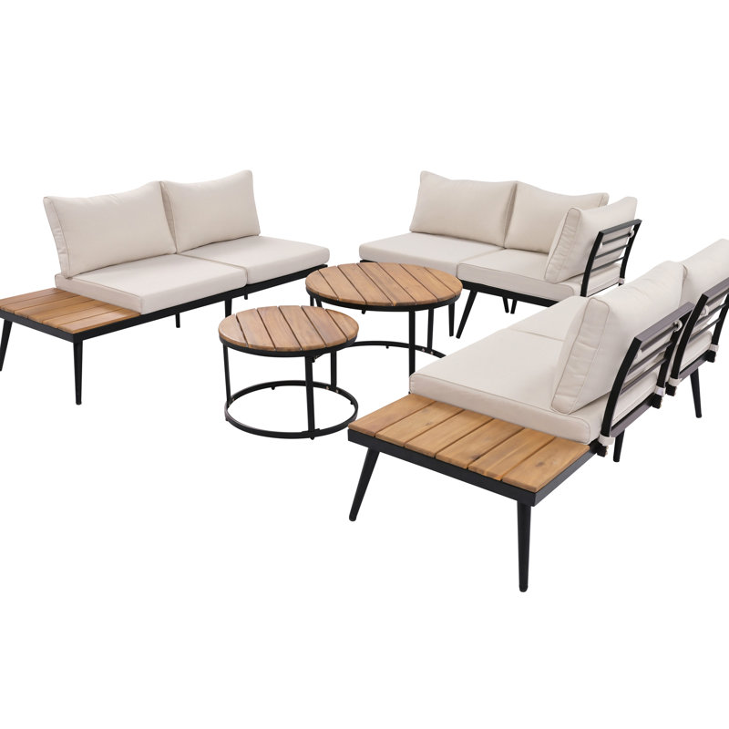 Méridienne d'extérieur avec pieds modulaires en fer et thermolaqués - Structure en bois beige