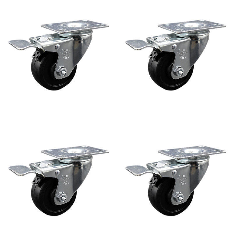 Ensemble de roulettes à disque en caoutchouc souple 3,5 pouces SS