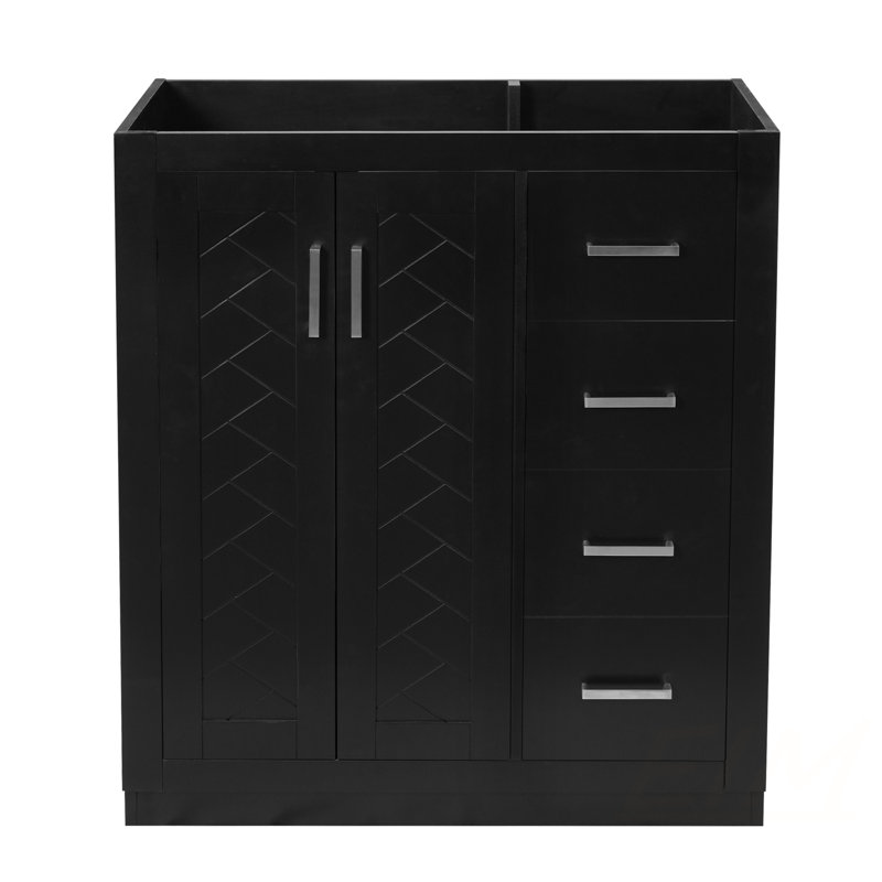 Meuble-lavabo de 30 po en bois massif avec 3 tiroirs et portes à fermeture douce, solution de rangement durable et élégante, meubles-lavabos (sans lavabo)