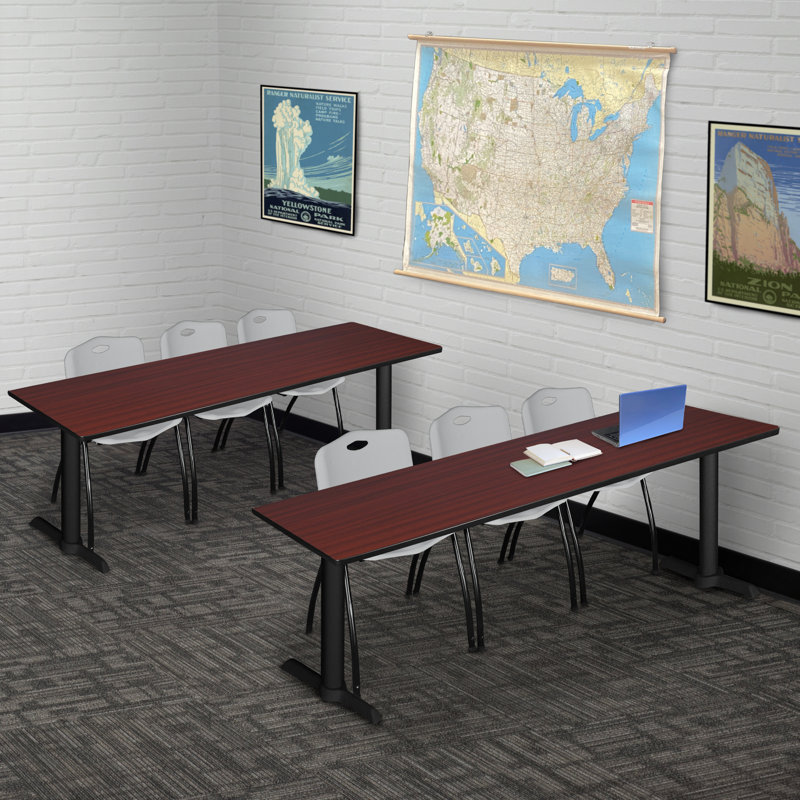 Table de formation Neyland Cain T-Base et 3 chaises empilables, Gris, Cerisier