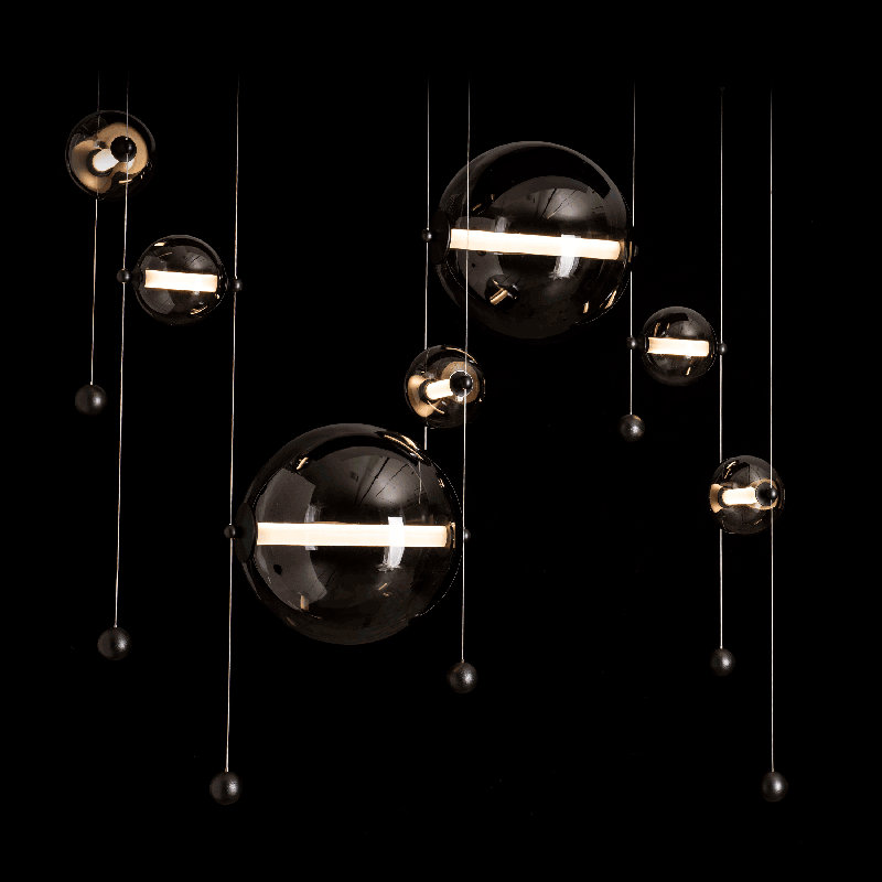 Abacus 7 - Light Cluster Globe LED Pendant, Black, Cool Gray