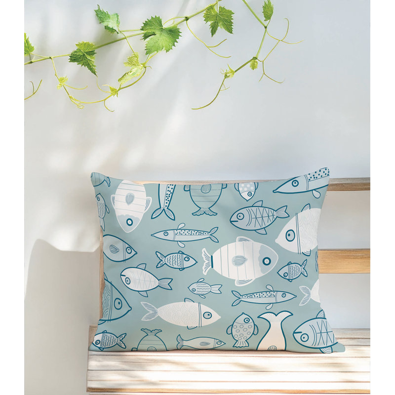 Coussin extérieur Here Fishy, Bleu clair