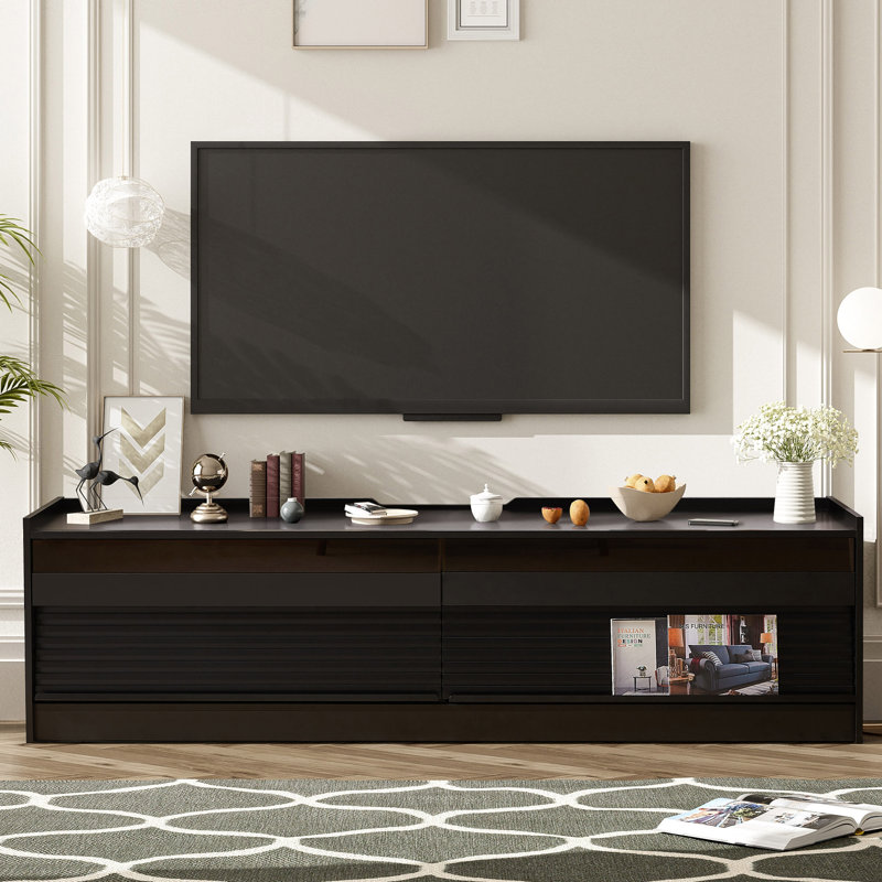 68.9"Long TV Stand for TVs Up to 78", Media Console Table with 4 Drawers and LED Lights, Black