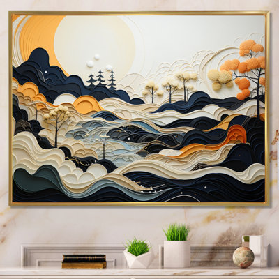Mahjabi Grey Orange Line Art Landscape - Abstract Line Art Landscape Wall Art
