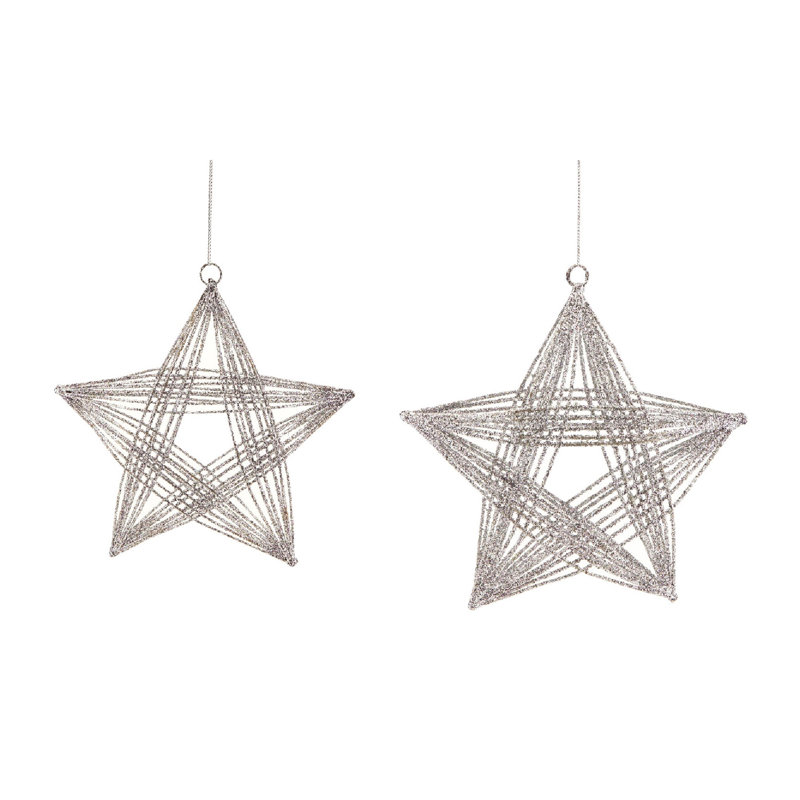 Ensemble de 2 décorations de Noël en forme d'étoile à fil métallique scintillant argenté 8,25 po
