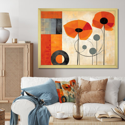 Fleurs cubiques orange vif - art mural abstrait géométrique pour le salon