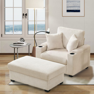 Geier 41.20" W Velvet? Fabric Chaise Lounge with Ottoman,Bulit in Storage,USB Charge Ports by Mercer41