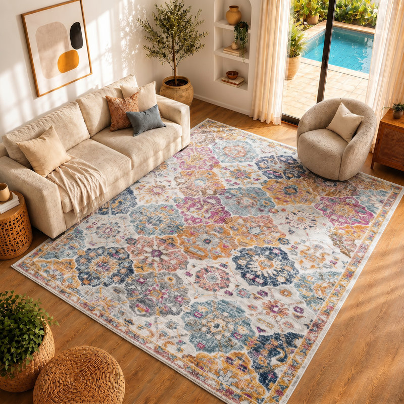 Sterne Machine Woven Beige/Blue/Orange/Pink/Teal/Yellow Indoor Rug, Rectangle 200 x 275 cm