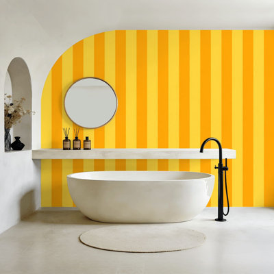 Peel and Stick Wallpaper Yellow Vertical Striped Warm Tones Wall Murals 100"H x 144"W Removable PVC Wall Paper Self-Adhesive Wall Decor for Bedroom Living Room Home Office
