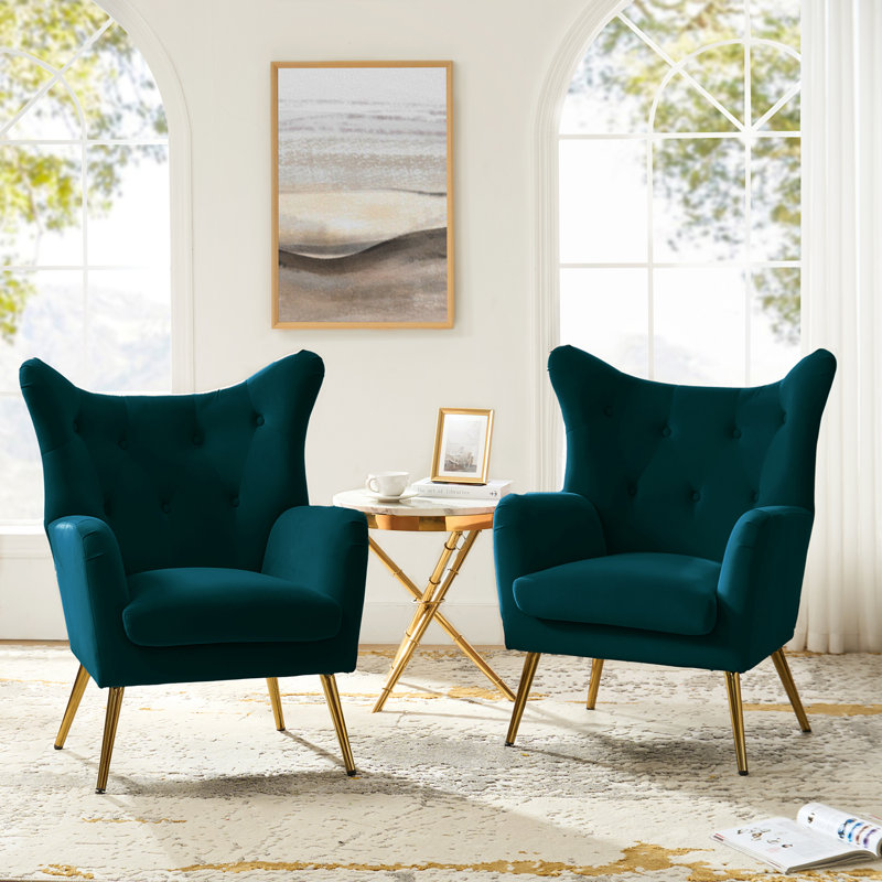 Fauteuil à oreilles 29,25 po Avianna, Velours sarcelle