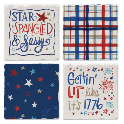 Star Spangled Assorted Tumbled Tile Coaster 4 Pack