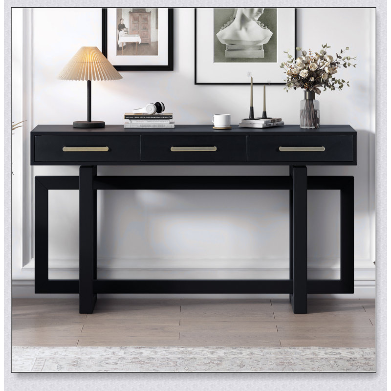 Elegant Console Table With Three Drawers, Extra Long Entryway Table For Enhanced Storage And Style, Black