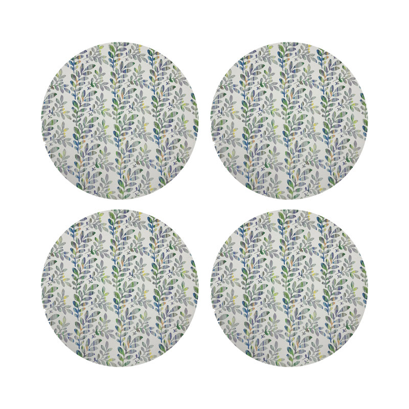 Tuileries Champagne Vegan Leather Round Coasters, Verdure