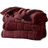 Sunbeam Queen Size Electric Heated Microplush Blanket In Garnet With Dual Digital Display Controllers – Ultra-soft, Machine Washable, 10 Heat Settings