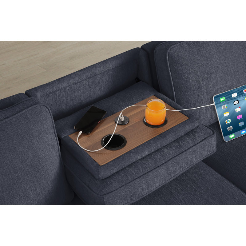 Canapé modulaire en chenille 91 po multifonctionnel avec bibliothèque latérale et port de chargement USB 91 po, Gris foncé
