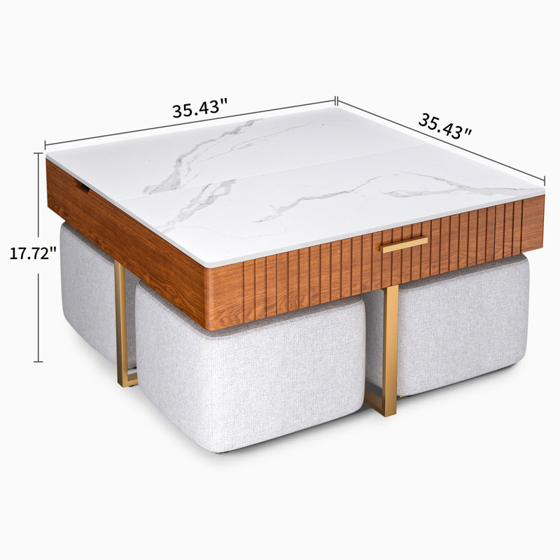 Kreitman Lift Top Extendable Nesting Coffee Table Set With Storage & 4 Stools