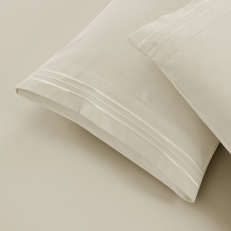 Ensemble de draps hypoallergéniques à double brossage 1800 Series, Beige, Ensemble de draps pour grand lit avec 2 taies d'or
