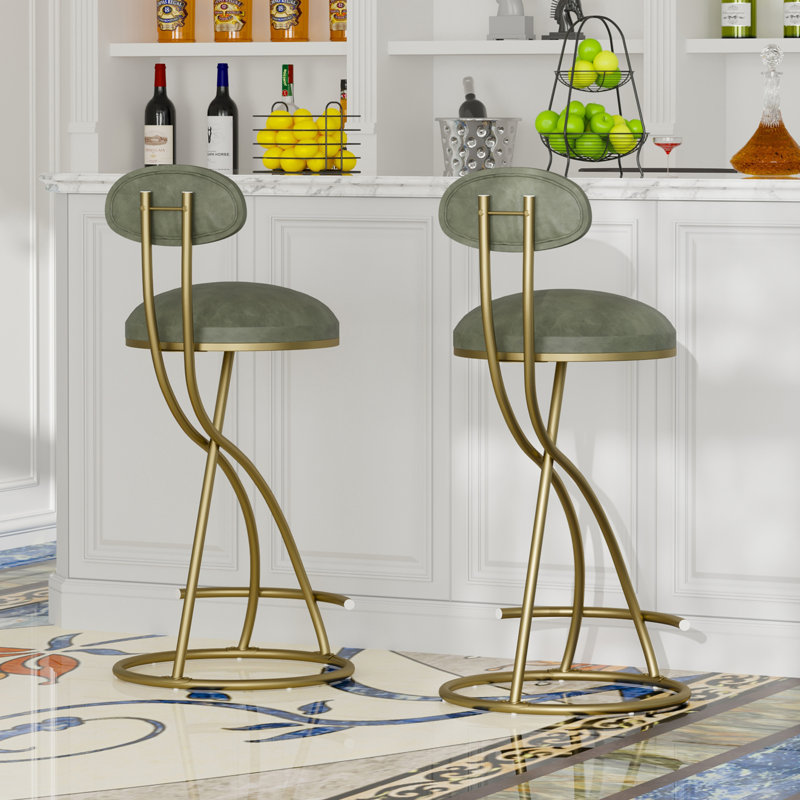 Hilaree Upholstered Counter Stool with Metal Frame, Green, Gold