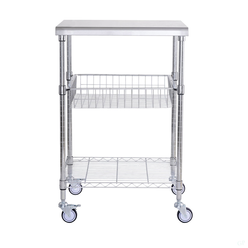 Chariot à roulettes utilitaire à 3 niveaux sur roulettes 24 po x 20 po x 36,6 po 470 lb 6 crochets