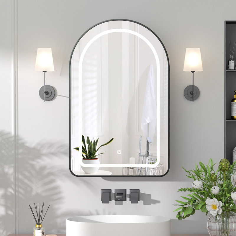 51cm Wx 80cm H x 11.5cm D Arched Bathroom Medicine Cabinet with LED Mirror, Matte Black