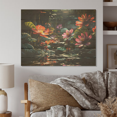 Plantes de la jungle fantastique - Art sur bois de pin naturel