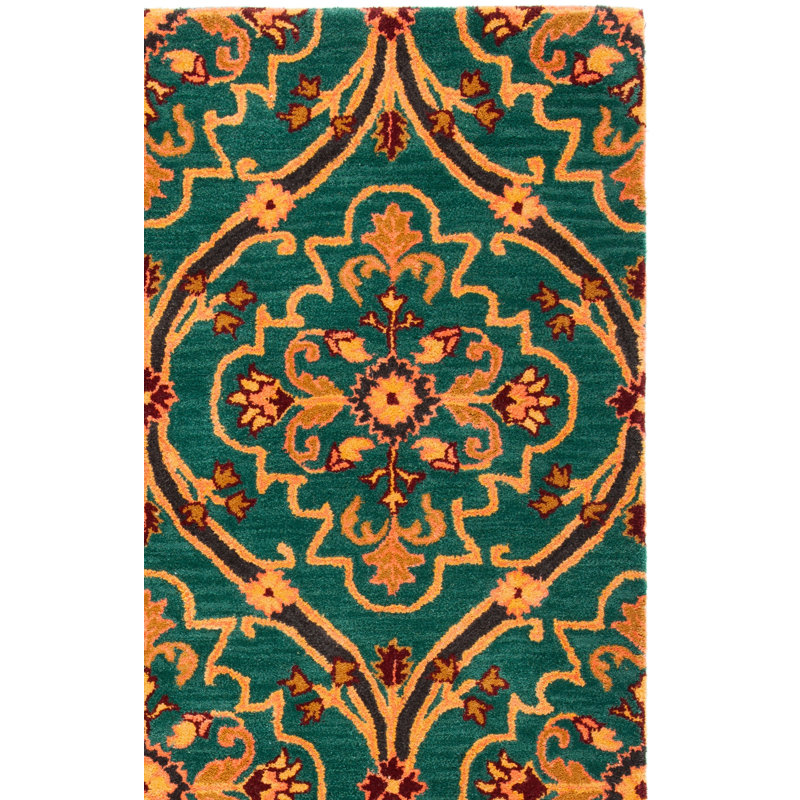 Heritage Hand Tufted Wool/Cotton Oriental Rug in Green/Orange, Runner 2'3" x 8'