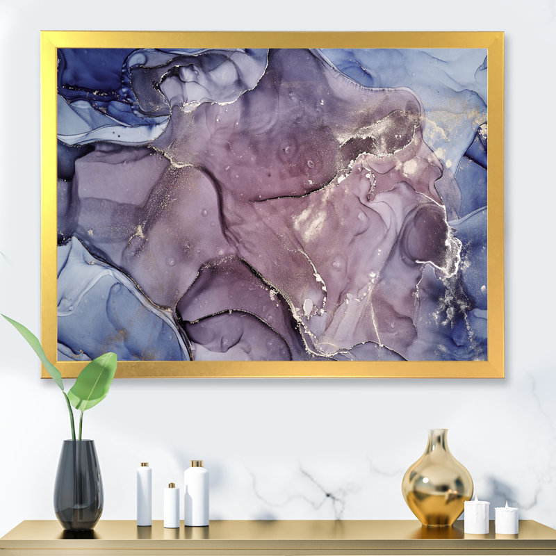 Gris et mauve, encre de marbre, impression sur toile murale moderne, H 16 po x l 32 po x P 1 po, Cadre doré