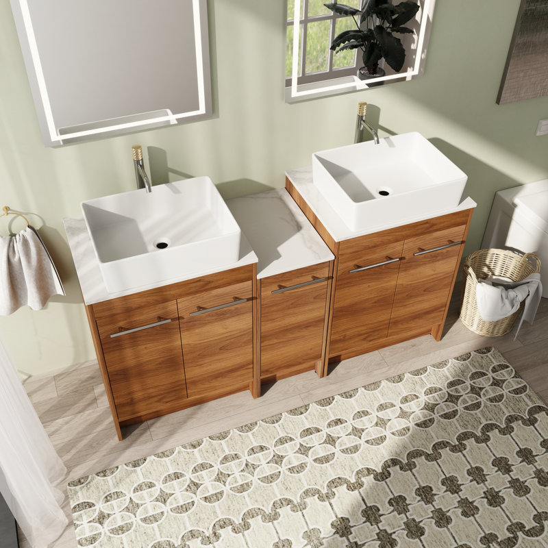 Meuble-lavabo double 58,93 po avec comptoir en céramique