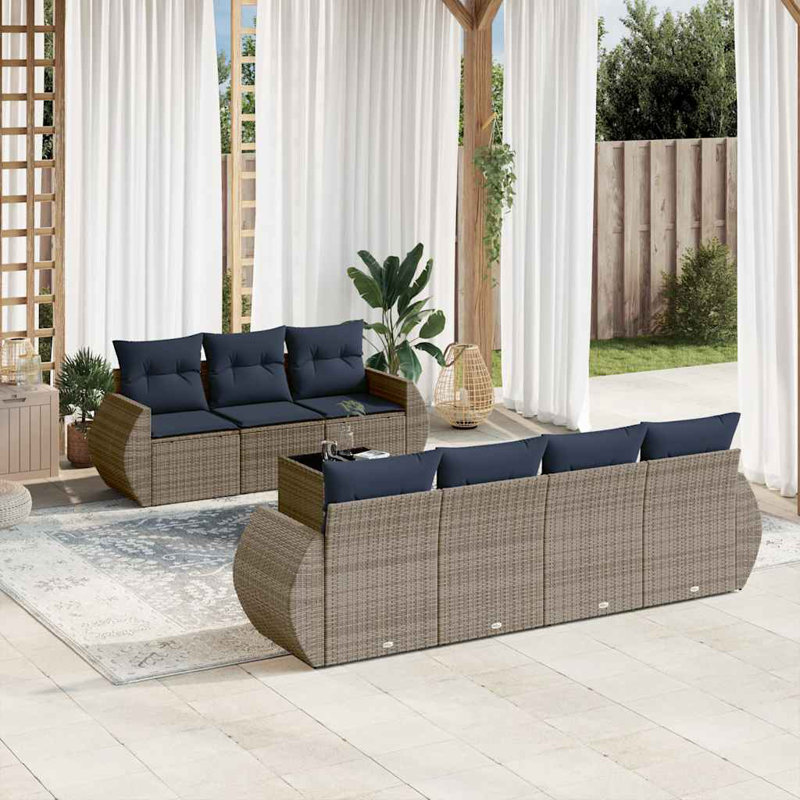  Ensemble de canapé de patio 8 pièces avec coussins en rotin de polyester gris
