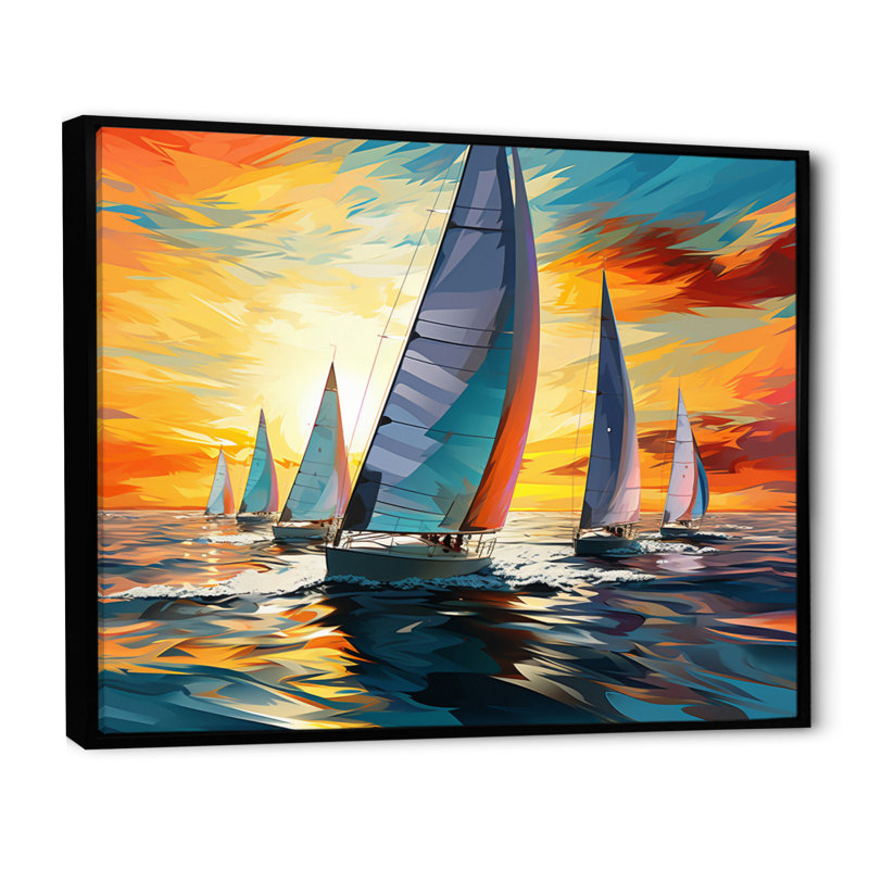 Mikaia voilier, régate audacieuse sur toile, H 12 po x l 20 po x P 1 po, Cadre flottant noir
