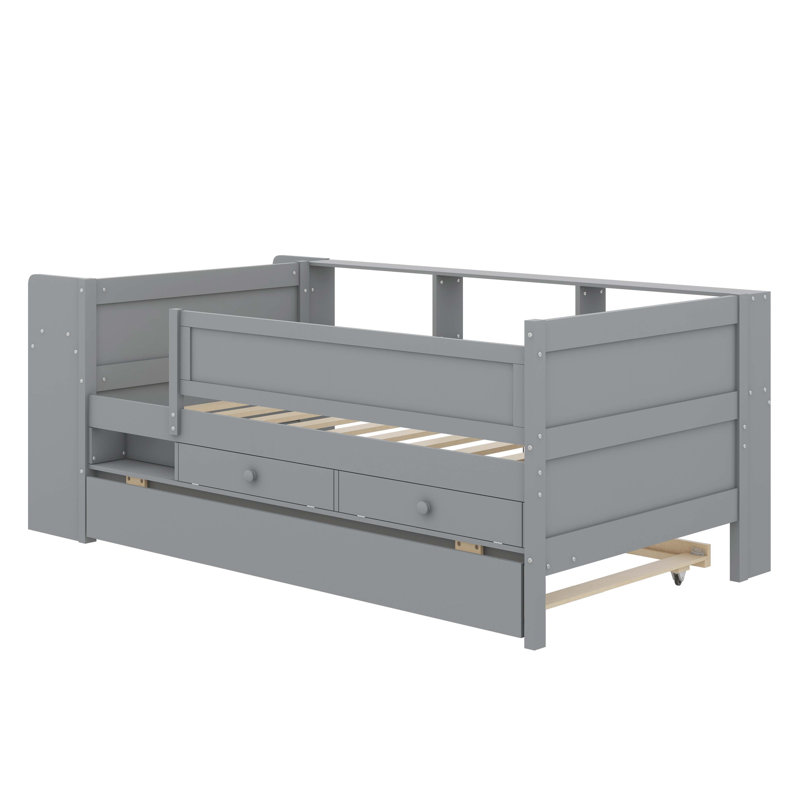 Multifunctional Twin Daybed With Built-In Drawers Headboard Storage And USB Charging Port, Grey