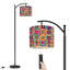 Lampe sur pied à arc avec abat-jour réglable Tuile florale colorée aux couleurs vibrantes Lampe sur pied à design abstrait 3 températures de couleur Lampe à mât haut avec interrupteur au pied pour la chambre à coucher