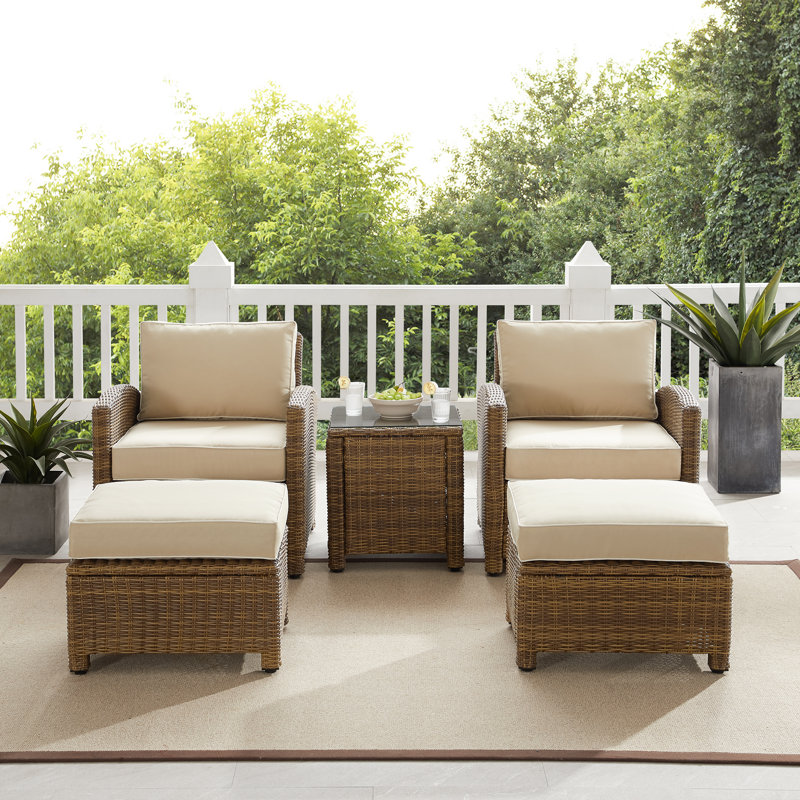 2 - Person Patio Conversation Set with Cushions, Beige, Brown