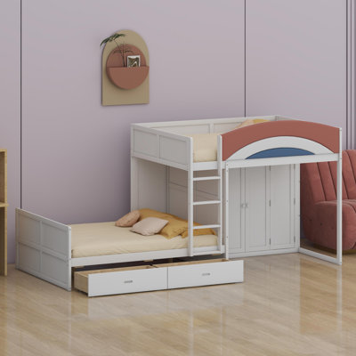 Multi-Functional Loft Bed Featuring a Built-in Closet and Hanging Rod