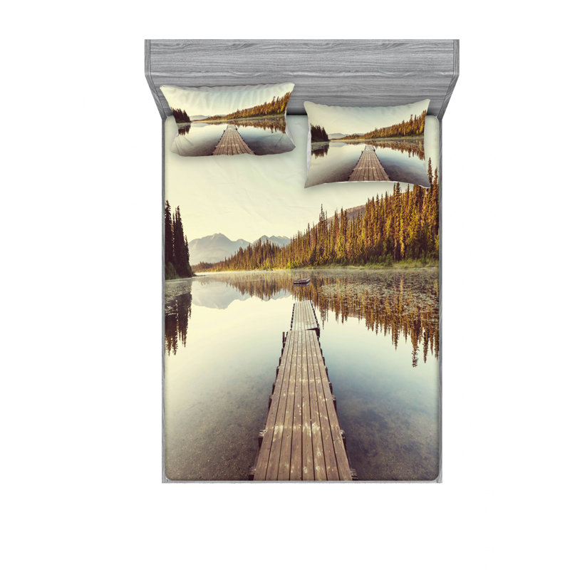 Ensemble de draps en bois sur l’ensemble de draps lake, Ensemble de draps pour lit double avec un drap-hou