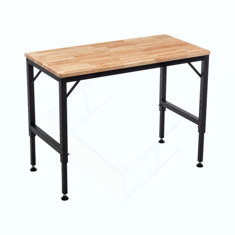 Établi robuste et réglable pour le garage, table d'atelier en bois d'hévéa avec patins en caoutchouc, poste de travail en bois franc, capacité de poids de plus de 2000 lb
