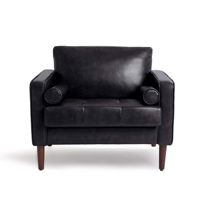 Fauteuil club capitonné Iliana en similicuir, accoudoirs carrés, avec 2 coussins, Similicuir noir