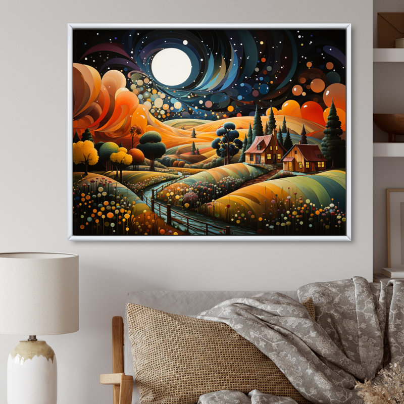 Jimmi Farmhouse Farmstead Abstraction Pointillism II - impression, H 12 po x l 20 po x P 1 po, Cadre flottant blanc