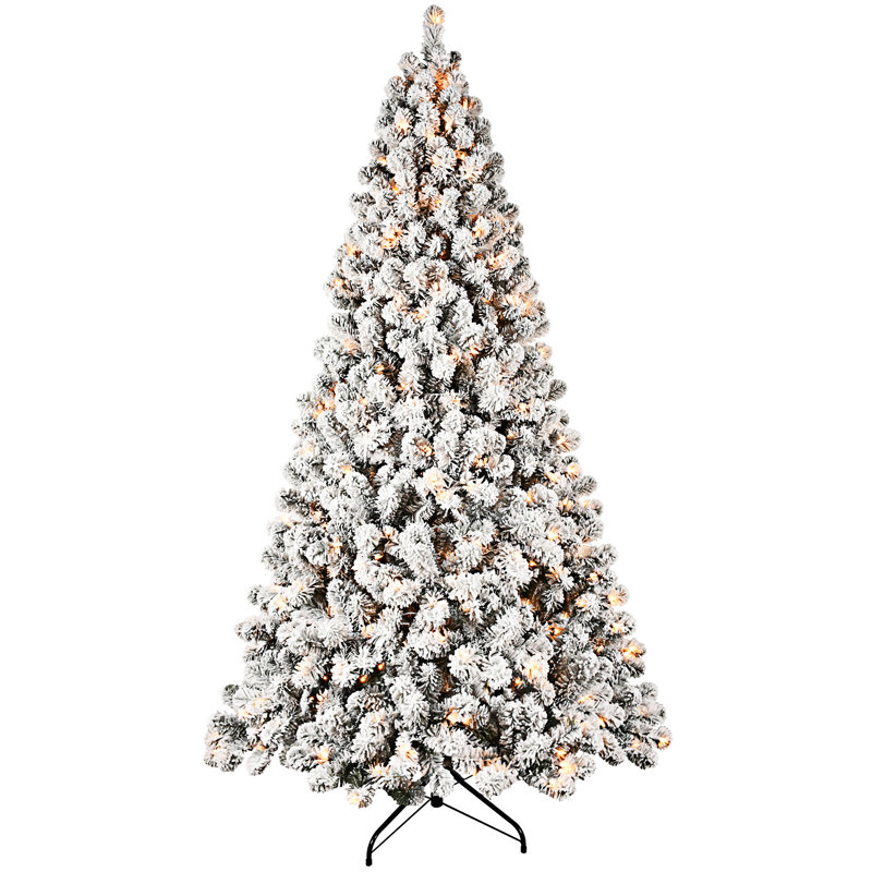 Arbre de Noël enneigé floqué avec support en métal, 7'