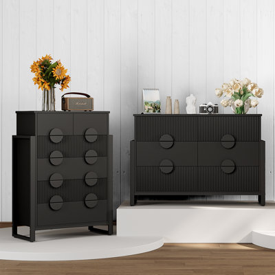 Ebern Designs 2 Piece Bedroom Dresser And Chest Set - 6 Drawer Tall Dresser And 6 Double Drawer
