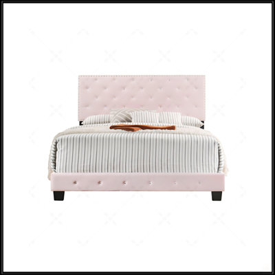 Chic Pink Transitional Full Bed With Durable Construction And Inviting Upholstery, Perfect For Modern Bedrooms