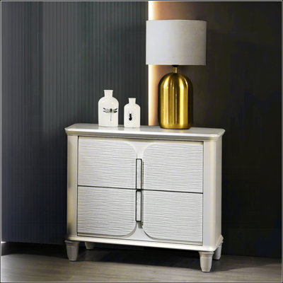 Pearl White Finish Luxury Glam Nightstand