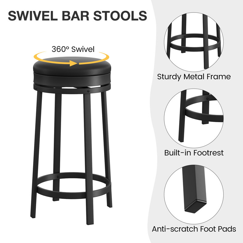 Counter Stool with Metal Frame, 2, Black
