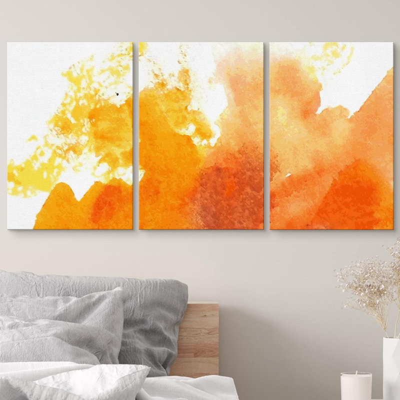 Yellow & Orange Paint Splatter Explosion Abstract Shapes Illustrations Modern Art, Wrapped Canvas, 24" H x 48" W