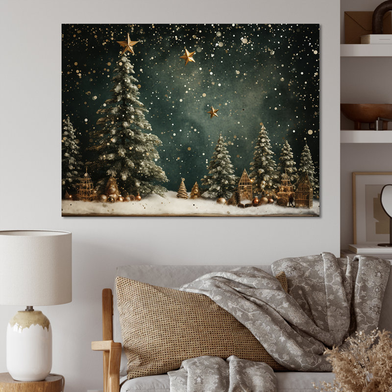 Green Christmas pine tree decor - Tree Pine Canvas Wall Art, No Frame, 30" H x 40" W, Wrapped Canvas