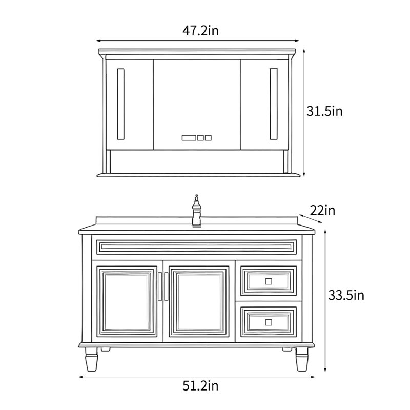 Meuble-lavabo moderne de style chinois, H 33,5 po x l 51,2 po x P 22 po