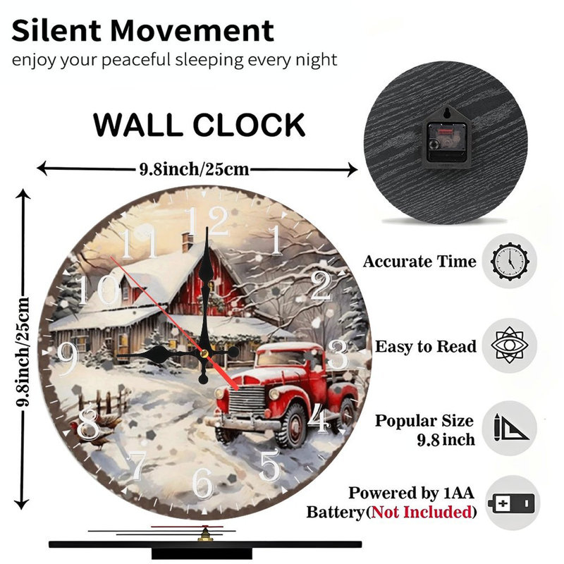 Horloge murale en bois 10 po, mouvement silencieux, à piles (piles AA non incluses), décor artistique, parfait pour les décorations