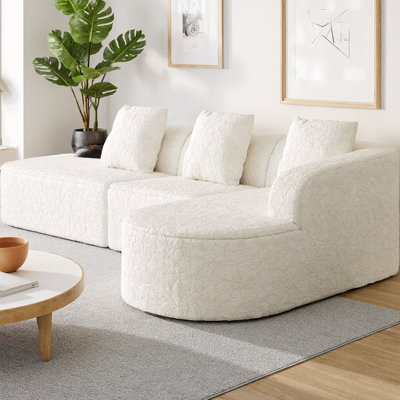 L-Shaped Curved Modular Sectional Sofa with Lychee-Textured Long-Pile Polyester Fabric, Modern Cloud Sofa with Curved Backrest and 3 Included Pillows, No Assembly Required