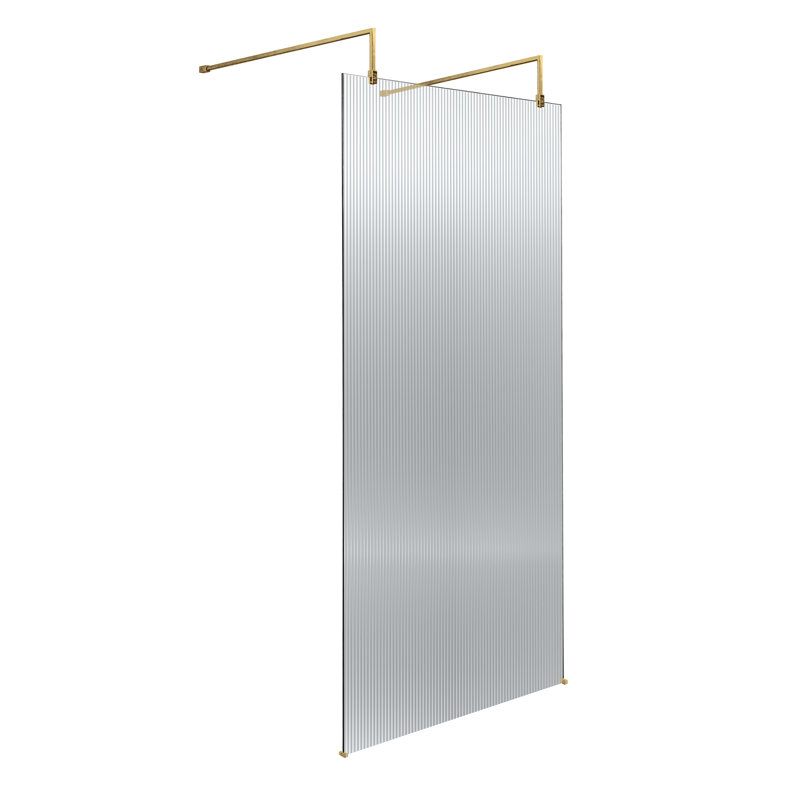 Fluted 1948mm H Frameless Wet Room Screen with Glass, 770 cm