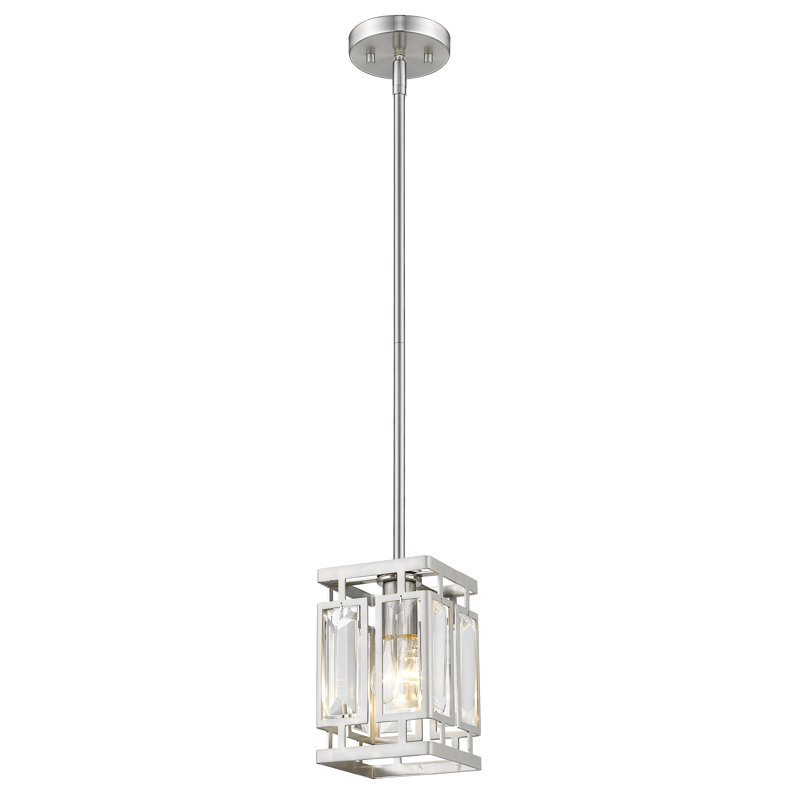 Luminaire suspendu carré / rectangulaire à 1 lumière Stradley, H 56,25 po x l 6,5 po x P 6,5 po, Nickel brossé